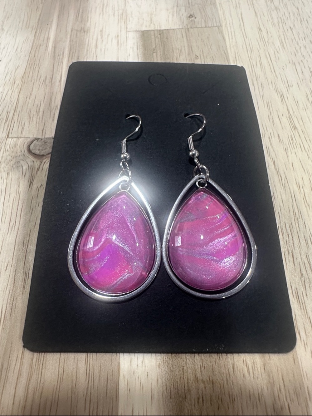 Pink Teardrop Dangle Earrings with Silver Accents